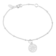 High Polish Sterling Silver Single Bead Chain Flower Charm Bracelet