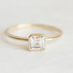 Sterling Silver Asscher-cut Cubic Zirconia Solitaire Fancy Ring For Her
