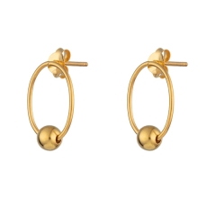 18K Yellow Gold Finished Oval Circle Sliding Dot Earrings for Round Face