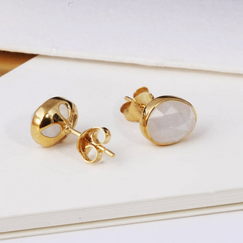 Landou Jewelry 18ct Gold Plated Pink Quartz Gemstone Studs Earrings UK