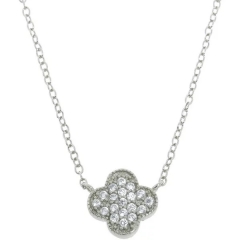 Silver Pave Setting Cubic Zirconia Clover Necklace for Women and Girls
