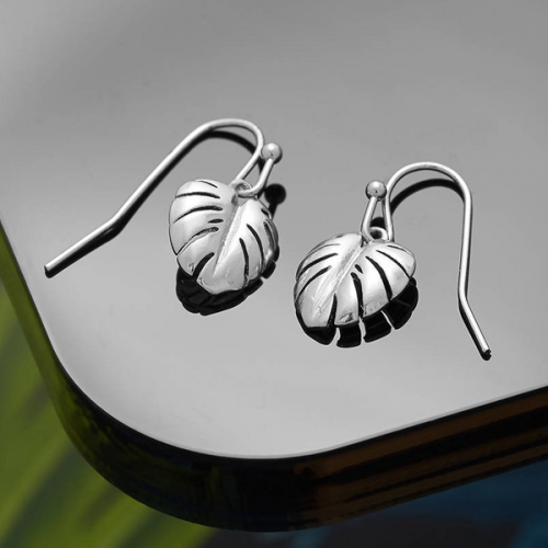 Trendy Design Sterling Silver High Polish Palm-leaff Drop Earrings Italian