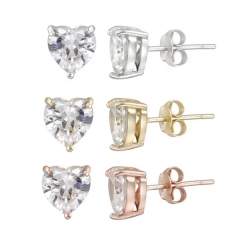 Landou Jewelry Sterling Silver Cubic Zirconia Heart Stud Earrings Korea