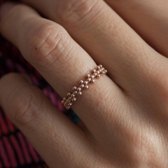 Simplicity Sterling Silver Rose Gold Beaded Ring, Twist Crown Band Ring for Her