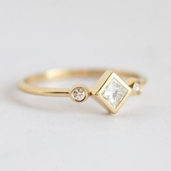 Square Shape Cutting Rose Gold Plated 925 Silver Elegant Engagement Ring