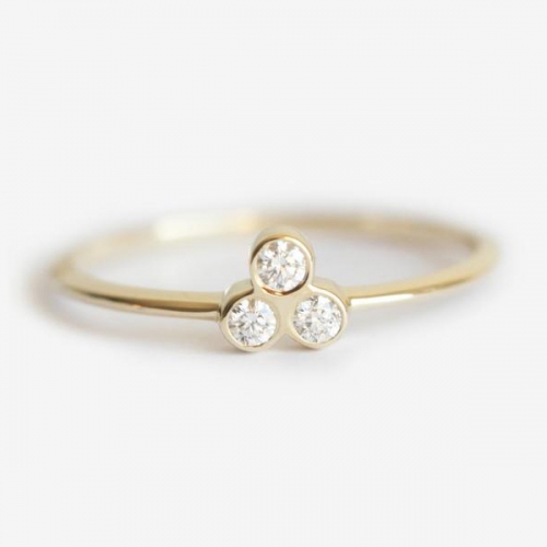 Sterling Silver Trio Cubic Zirconia Ring, Simple 14K Gold Ring for Girls