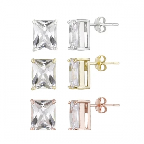 Wholesale Sterling Silver Emerald-cut Cubic Zirconia Stud Earrings with Best Price