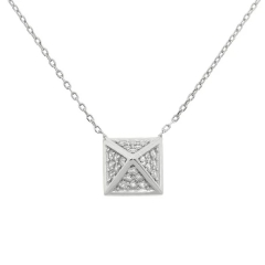 Women Jewelry Sterling Silver Pave Micropave Cubic Zirconia Pyramid Necklace