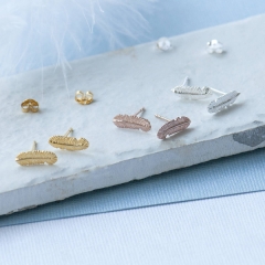 Ladies Jewelry Sterling Silver High Polish Feather Stud Earrings Korea