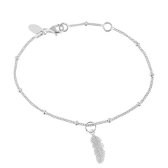 Germany Jewelry High Polish Silver Bead Chain Feather Charm Bracelet Women