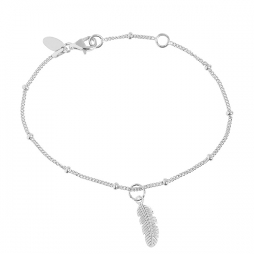 Germany Jewelry High Polish Silver Bead Chain Feather Charm Bracelet Women