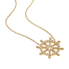 Customized Jewelry Pave Setting Cubic Zirconia Nautical Wheel Necklace
