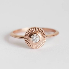 Fine Jewelry Sterling Silver Rose Gold Round Shape Solitaire Ring for Her