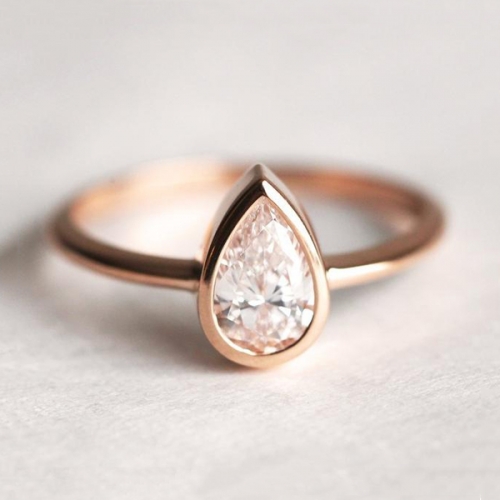 Rose Gold Plated Sterling Silver CZ Teardrop Solitaire Engagement Ring