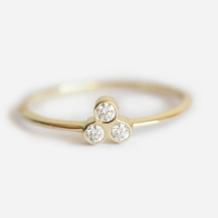 Sterling Silver Trio Cubic Zirconia Ring, Simple 14K Gold Ring for Girls
