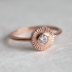 Fine Jewelry Sterling Silver Rose Gold Round Shape Solitaire Ring for Her