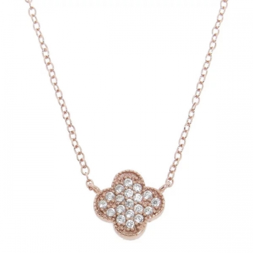 Silver Pave Setting Cubic Zirconia Clover Necklace for Women and Girls