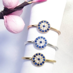 925 Sterling Silver White and Blue Sapphire Cubic Zirconia Evil Eye Band Ring