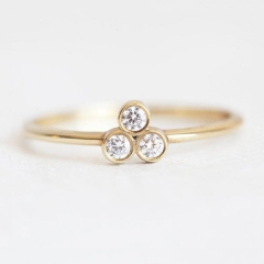 Sterling Silver Trio Cubic Zirconia Ring, Simple 14K Gold Ring for Girls