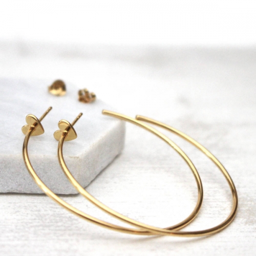 Customized Jewelry 18K Gold Plated Small Heart Big Wire Hoop Earrings