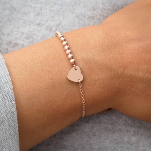 Customized Design Rose Gold Sterling Silver Beads and Small Heat Chain Bracelet