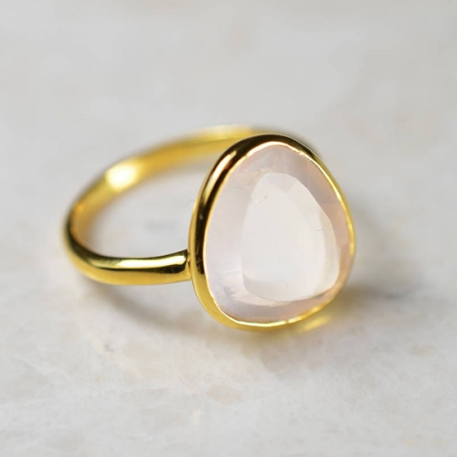 New Fashion 14K Gold Over High Polish Rose Gold Quartz Gemstone Ring