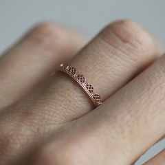 Fine Women Jewelry Sterling Silver Rose Gold Dainty Lace Band Filigree Ring