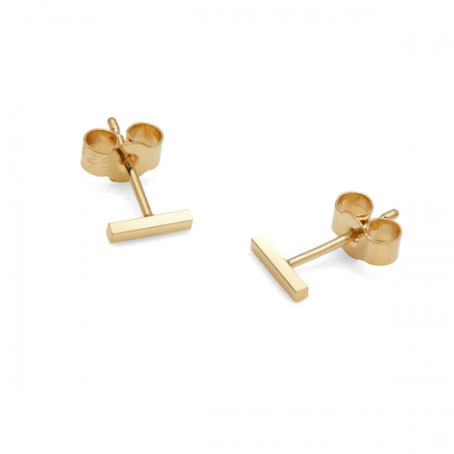 Simple Jewelry Sterling Silver 18K Gold Mini Bar Stud Earrings for Women