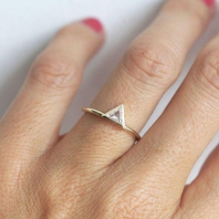 Sterling Silver Engagement Ring, Triangle Cubic Zirconia Band Ring