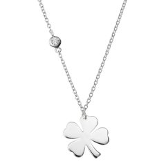 925 Sterling Silver Four Leaf Clover CZ Dangle Charm Pendant Necklace