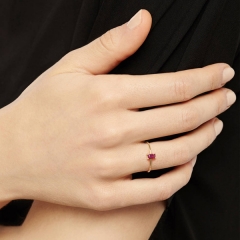 Dainty Collection Sterling Silver 14K Yellow Gold Garnet Rhodolite Solitaire Ring