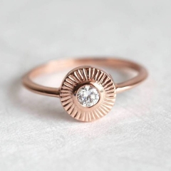Fine Jewelry Sterling Silver Rose Gold Round Shape Solitaire Ring for Her