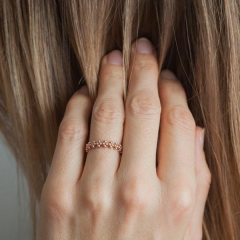 Simplicity Sterling Silver Rose Gold Beaded Ring, Twist Crown Band Ring for Her