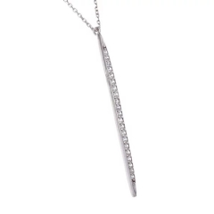 Landou Jewelry Sterling Silver Cubic Zirconia Vertical Bar Necklace 18inch