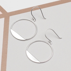 Italian Sterling Silver Modern Hollow Circle Earrings for Women Dangle