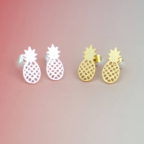 14K Matt Gold Finished 925 Sterling Silver Pineapple Earrings Women Jewelry