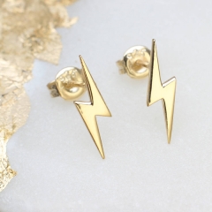 Plain Jewelry Sterling Silver 18K Gold Plated Lighting Stud Earrings