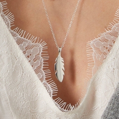 Sterling Silver High Polish Leaf Pendant Necklace for Women and Girls