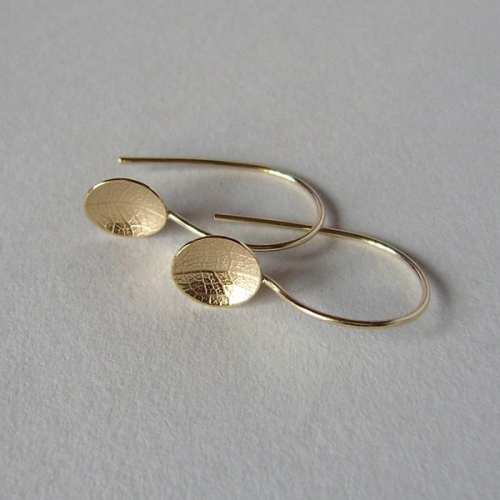 Beautiful Design 9ct Gold Finished Mini Disc Leaf Hook Earrings in Sterling Silver