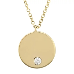 Simple Design Sterling Silver CZ Disk Pendant Necklace Women Jewelry