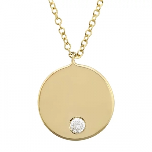 Simple Design Sterling Silver CZ Disk Pendant Necklace Women Jewelry