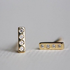 Simple Sterling Silver Cubic Zirconia Bar Tiny Stud Earrings for Young Girls