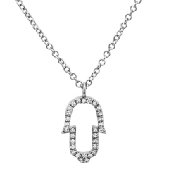 Small Open Hamsa Hand Pendant Necklace in 925 Sterling Silver
