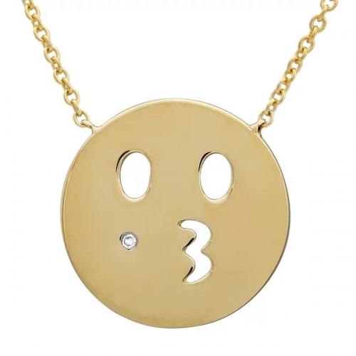 China Supplier Sterling Silver 14K Yellow Gold Over Kiss Emoji Necklace