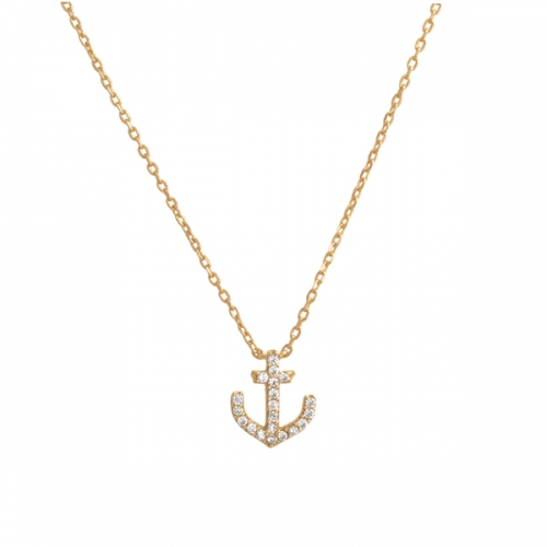 Fashion Sterling Silver Micropave Cubic Zirconia Anchor Necklace Women