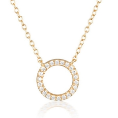 Fance Jewelry Sterling Silver Micropave CZ Open Circle Necklace in Gold