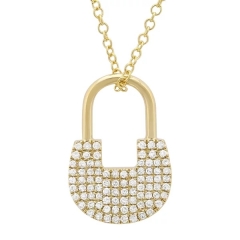 14K Yellow Gold Plated Sterling Silver Cubic Zirconia Lock Necklace Design