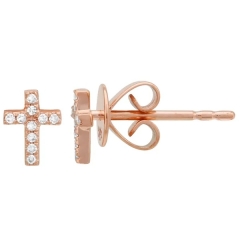 Tiny Design Sterling Silver Cubic Zirconia Small Cross Stud Earrings for Girls