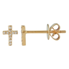 Tiny Design Sterling Silver Cubic Zirconia Small Cross Stud Earrings for Girls