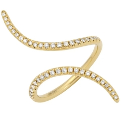 Adjustable Size Sterling Silver CZ Spiral Open Finger Ring in Yellow Gold